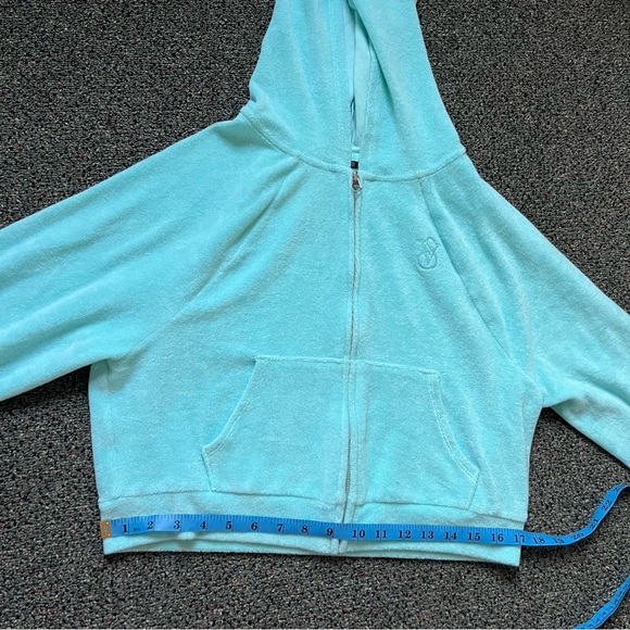 Victoria’s Secret Tourquoise Blue Green Cropped Zip-Up Sweater Terry Cloth Sz XS - Picture 14 of 16